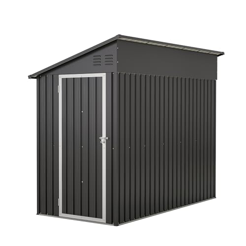 4×8 FT Outdoor Metal Storage Shed,Heavy-Duty Lean to Storage Shed with Floor Base,Garden Tool Metal Storage House W/Lockable Door and 2 Air Vents