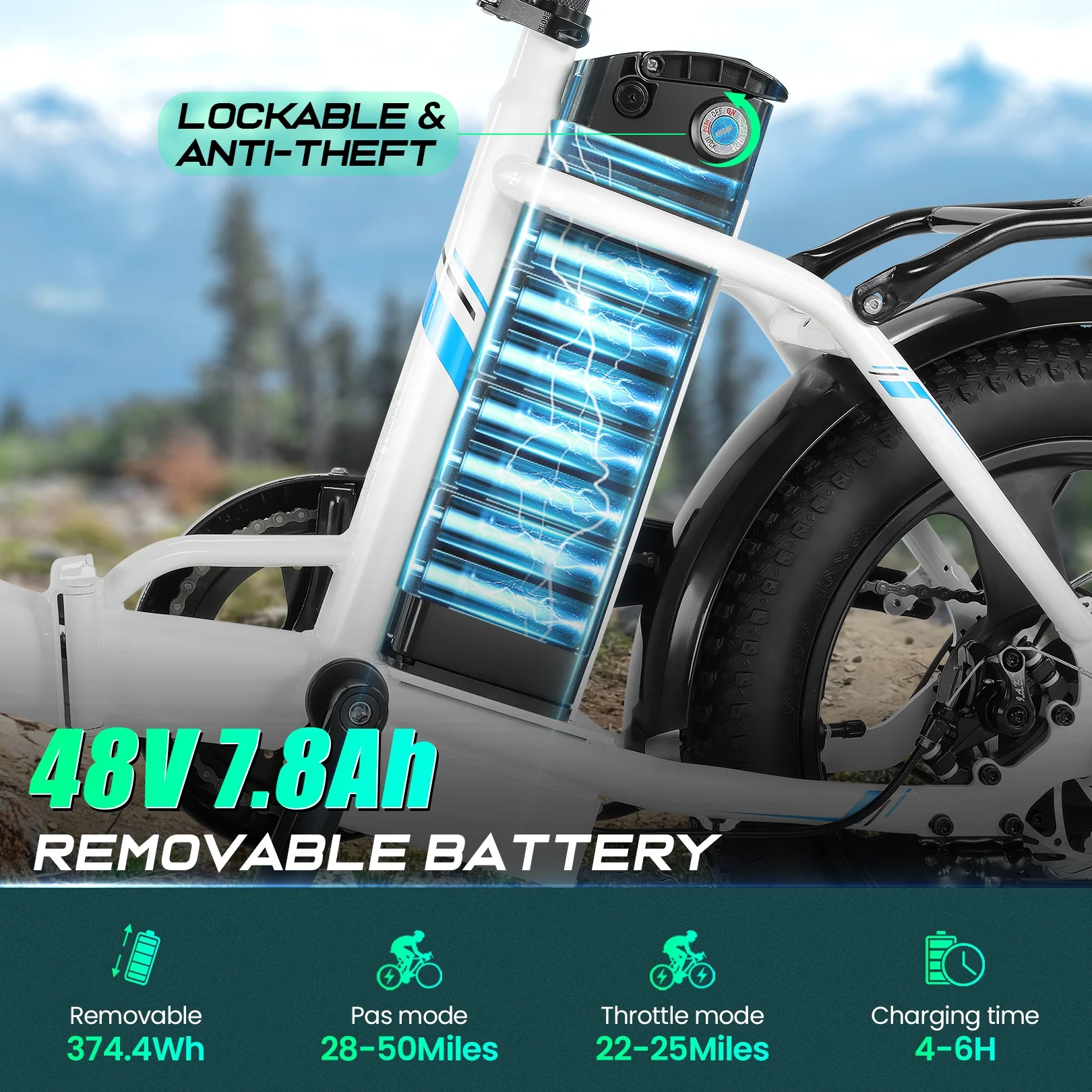 Gocio Electric Bike 3.0 Fat Tire Foldable Ebike, 48V 7.8Ah Battery, 350W Electric Commuter Bicycle Low-Step E Bike with LCD Meter