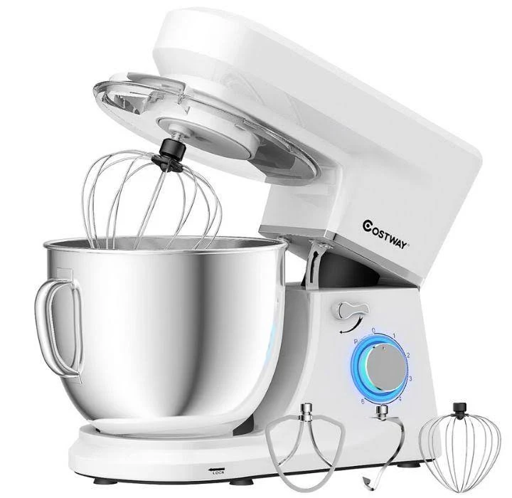 Costway Tilt-Head Stand Mixer 7.5 qt 6 Speed 660W with Dough Hook, Whisk u0026 Beater Black