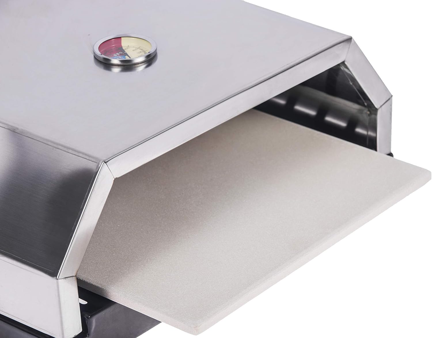 DELSbbq Open Faced Grill Pizza Oven for Gas or Charcoal Grill, Includes Ceramic Stone and Thermometer