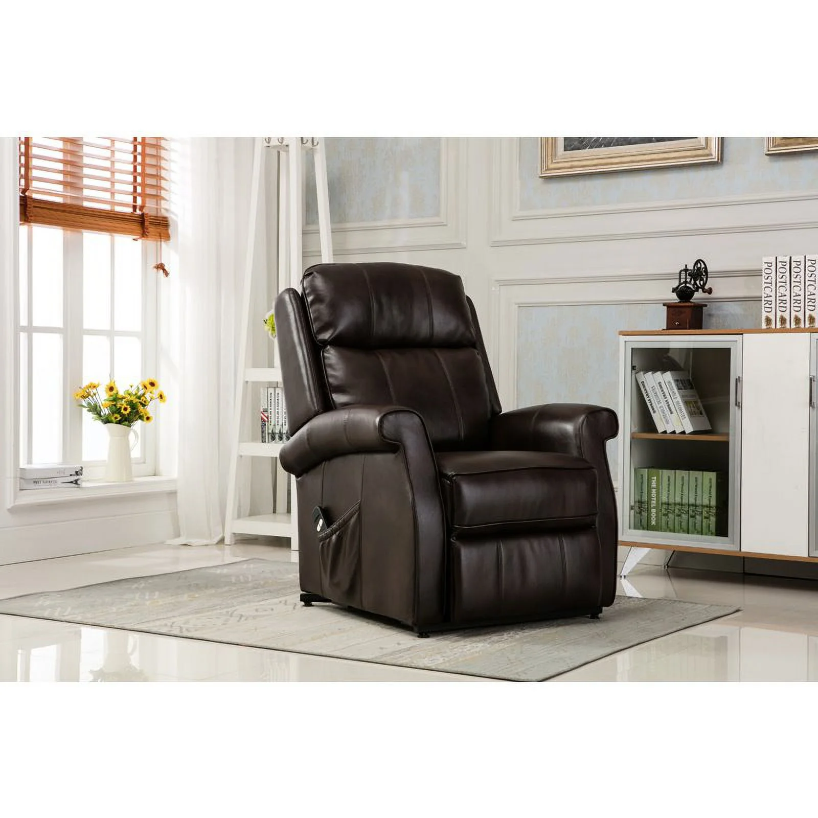 Bowery Hill Traditional Styled Faux Leather Lift Chair in Brown