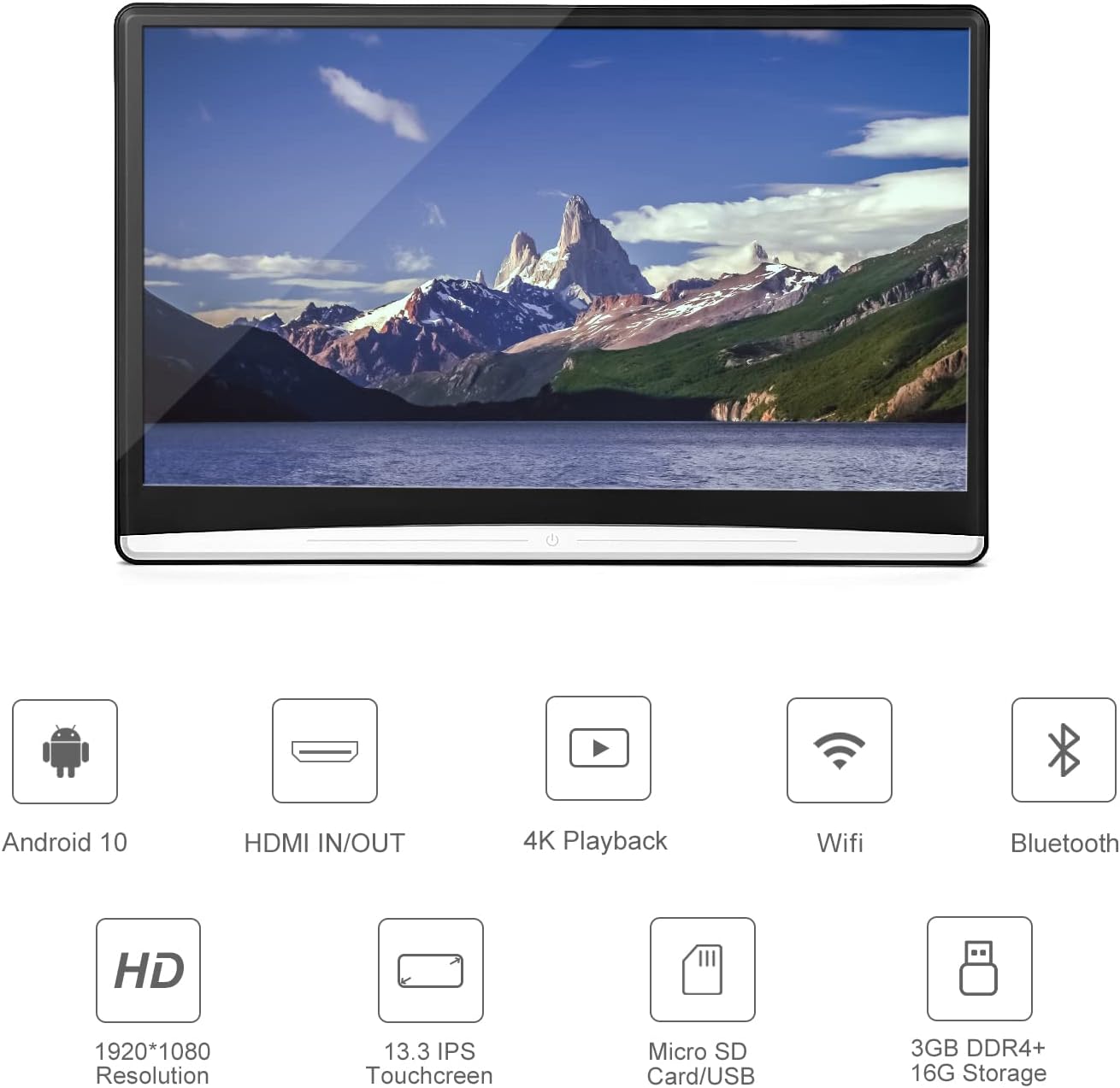 Ventray 13.3 Inch Android 10 Car Headrest Video Player, Universal Backseat TV Monitors, Touch Screen Car TV with WiFi, Bluetooth, HDMI in/Out, USB/TF