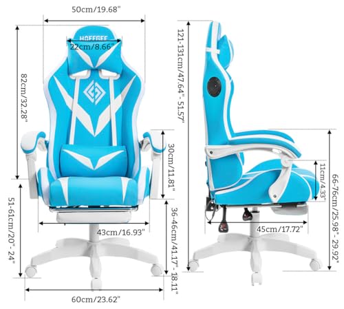 HOFFREE Gaming Chair Massage with Bluetooth Speakers and Led Lights Ergonomic Computer Gaming Chair with Footrest RGB Video Game Chair with High Back
