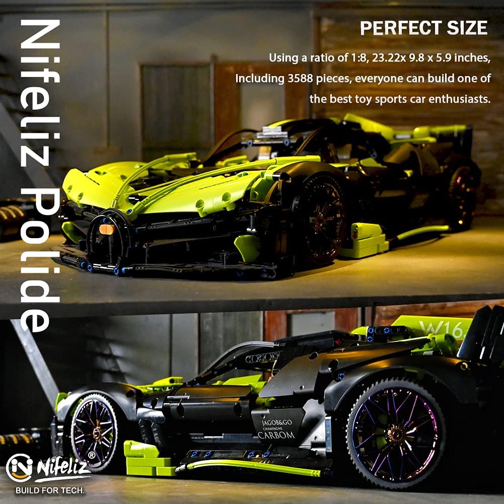 Nifeliz Super car Polide MOC Building Blocks and Construction Toy, Adult Collectible Model Cars Set to Build, 1:8 Scale Sports Car Model (3588 Pcs)