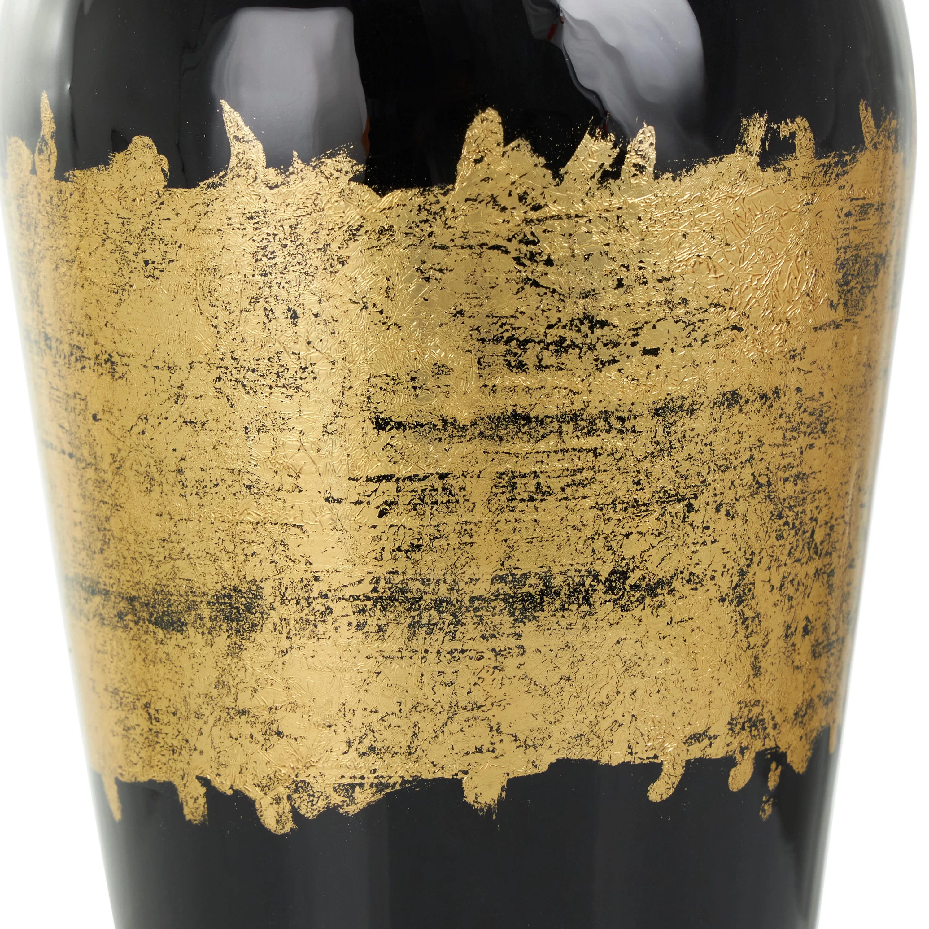 DecMode 16" Abstract Black Metal Vase with Gold Detailing