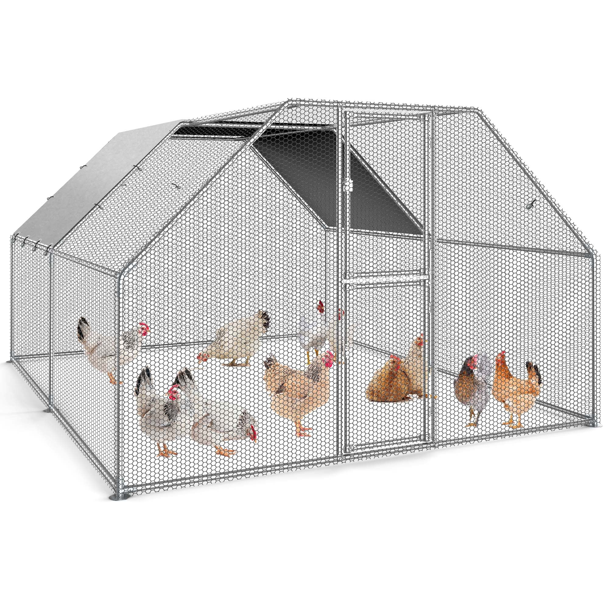 Dextrus Chicken Run Coop 13.1 x 9.8 x 6.4 ft Large Metal Chicken Coop Spire Shaped, Walk-in Hen Cage