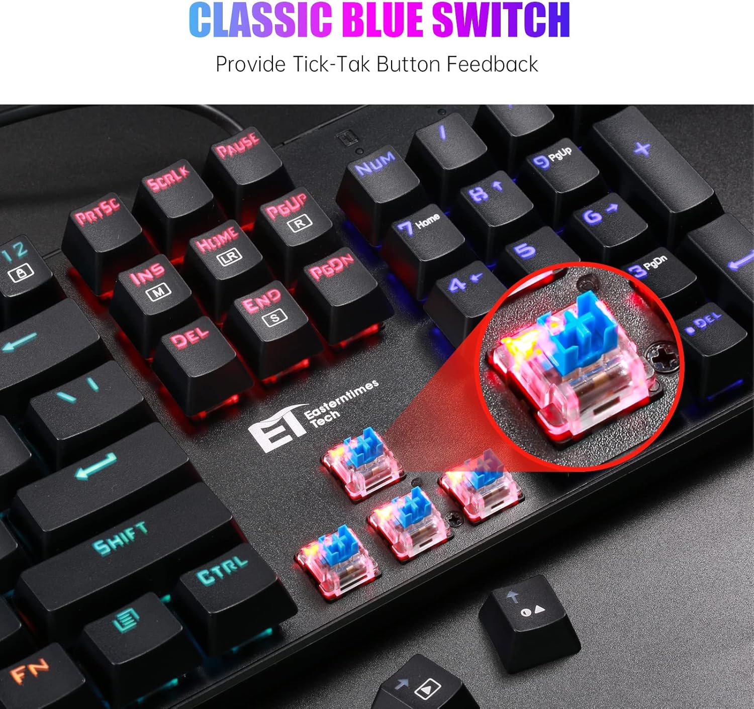 GK-XLI Wired RGB Mechanical Gaming Keyboard, LED Rainbow Backlit Gaming Keyboard