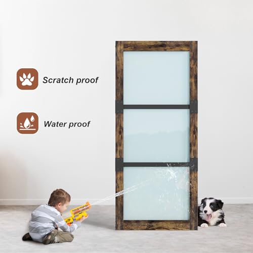 Fredbeck Double 36x84 Frosted Glass Barn Doors Aluminum Frame and 13.2ft Hardware Kit Included
