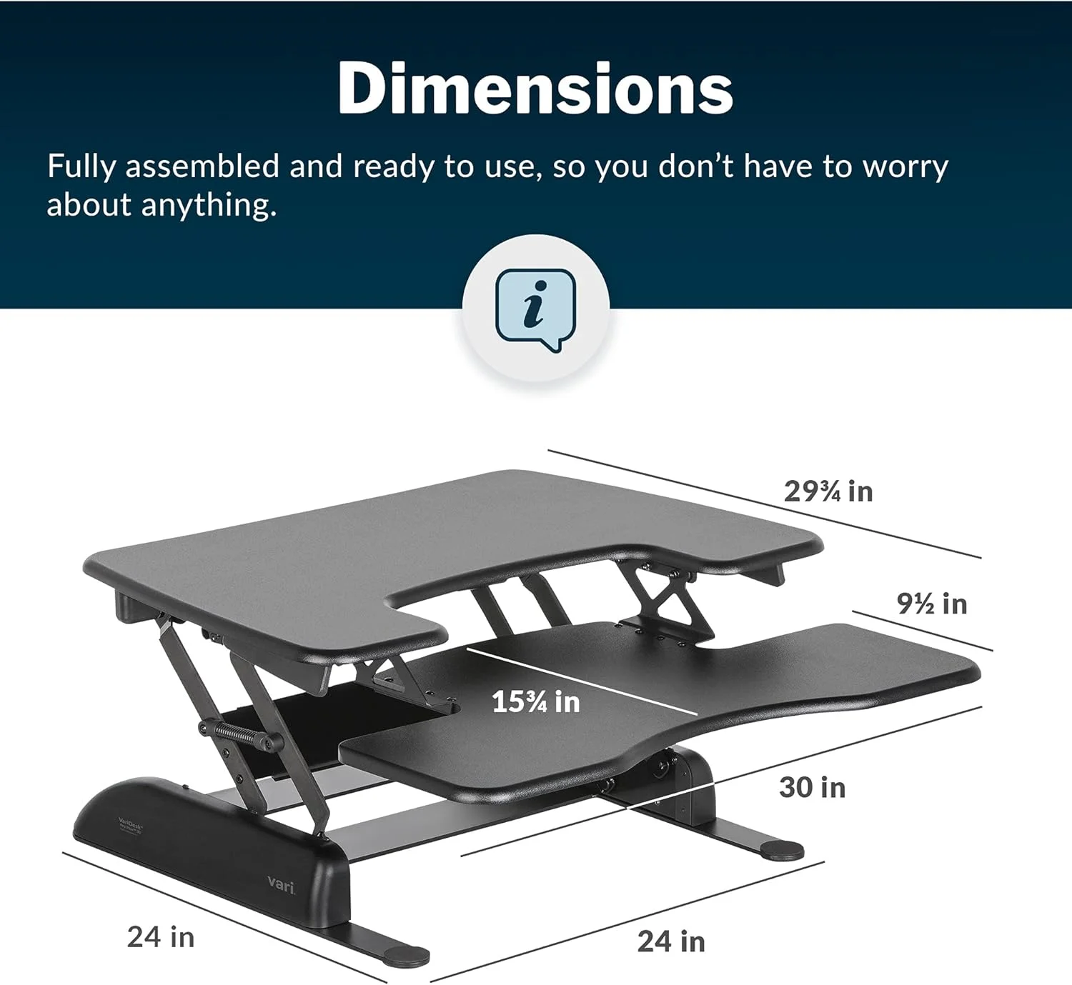 Vari 30" VariDesk ProPlus Two-Tier Height Adjustable Standing Desk Converter & Monitor Riser, Black