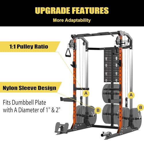 Power Cage, 2000Lbs Capacity Power Rack with Cable Crossover and Dual Independent Pulley System, Workout Cage with Storage Board