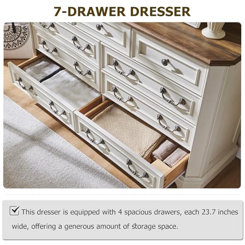 T4TREAM Farmhouse 5 Drawers Dresser for Bedroom, 48" Tall Wood Rustic Chest of Drawers with Natural Texture, Vintage Design