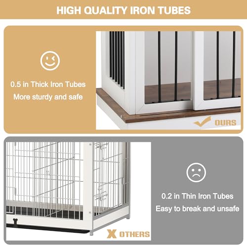 Sunseen Dog Crate Furniture Large Breed Wooden Dog Kennel with Room Divider & 3 Drawer