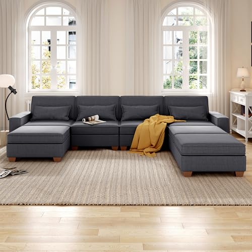 Modular Sectional Sofa, Convertible U Shaped Sofa Couch with Central Console & USB Ports
