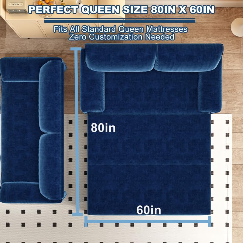 70.1" Futon Sofa Bed Queen Size, Pull Out Bed, 3-in-1 Convertible Sleeper Sofa with 2 Soft Pillows, Modern Velvet Futon Couch for Living Room