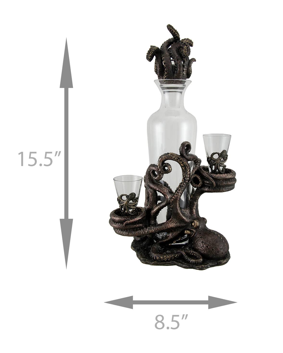 Veronese Octopus Spirit Decorative Antique Bronze Finish Statue and Glass Decanter Set