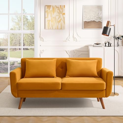 Tbfit L Shaped Couch Sofa, 80" W Mid-Century Modern Sectional Couches, 3 Seater Sofas with Wide Chaise Lounge & Two Pillows