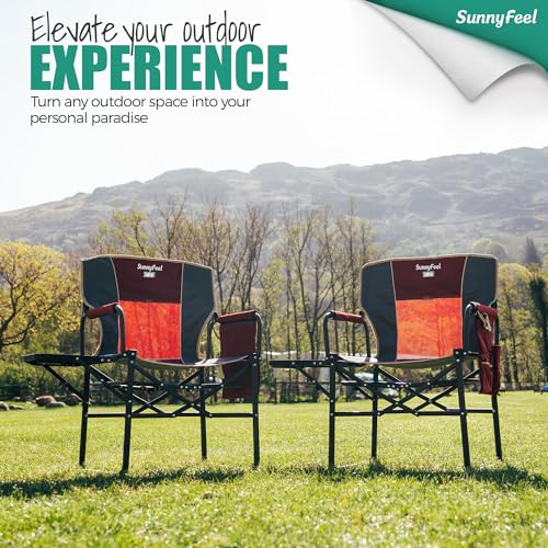 SUNNYFEEL Oversized Camping Directors Chair 2 Pack, Portable Folding Lawn Chairs for Adults Heavy Duty with Side Table,Pocket for Beach, Fishing