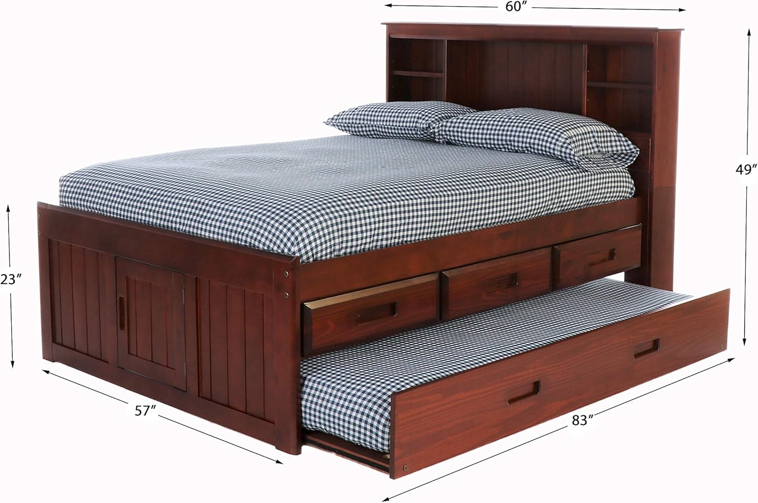 Full Bookcase Bed with 3 Drawers & Trundle Merlot
