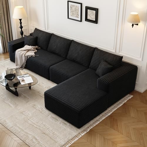 107.5" Cloud Modular Sectional Sofa with 1 Ottoman,Modern Minimalist Upholstered Couches, Comfort U Shaped Sofa for Living Room