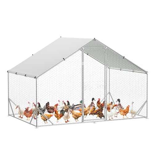 Heavy Duty Walk-in Chicken Coop, Large Metal Poultry Cage with Waterproof UV Cover & Round Top Design