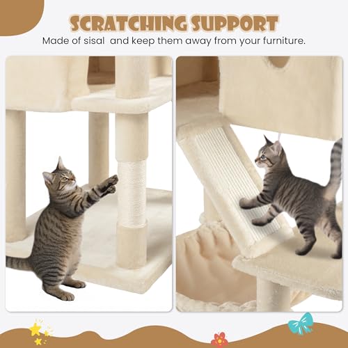 SHA CERLIN 81in Multi-Level Tall Cat Tree Tower for Indoor Kitties/Larger Cat Condo Furniture with Hammock/Cozy Pussycat Perches/Sisal Scratching