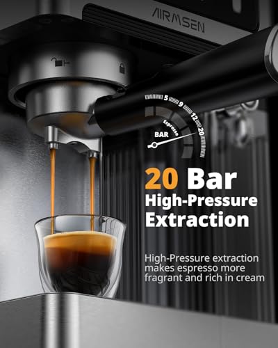 AIRMSEN 20 Bar Espresso Machine with Automatic Milk Frother for Home, Cappuccino & Latte Coffee Maker with Quick Brew Dual Boiler (1350W + 1000W)