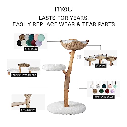 Wooden Cat Climbing Tree Tower, Modern Single Branch Cat Condo, Wood, Cat Lover Furniture Gift by MAU LIFESTYLE (Alpine White)