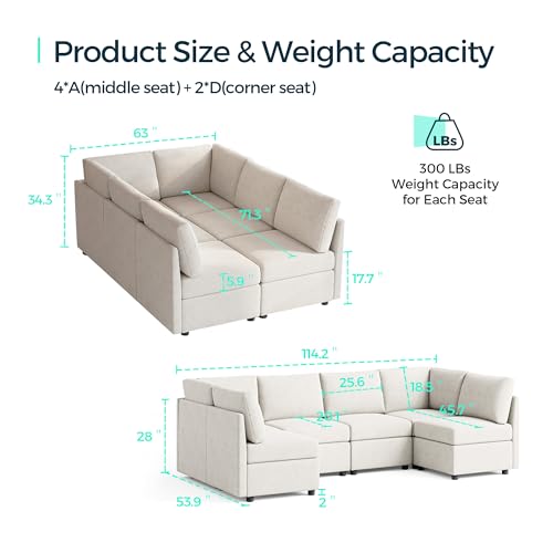 LINSY HOME Modular Sectional Sofa, Convertible U Shaped Sofa Couch with Storage, Memory Foam, Modular Sectionals with Ottomans