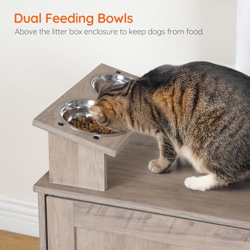 HOOBRO Cat Tree with 47.2" Dual Litter Box Enclosure, 63.4" Tall Multi-Functional Tower for Cats, Hidden Litter Box Enclosure Furniture