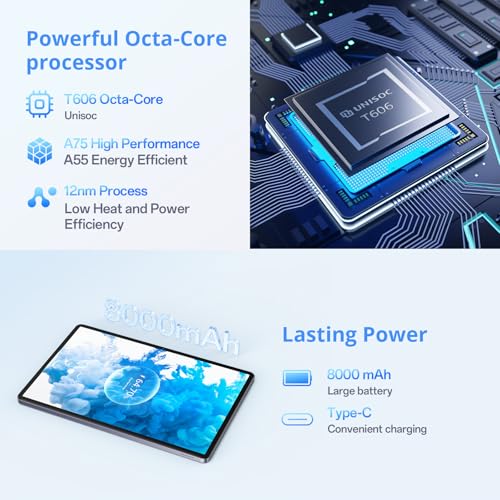 2025 Android 15 Tablet with Keyboard, 16GB+128GB 11 Inch Octa-Core 2-in-1 Tablets Dual Camera 5+13 MP, 5G/2.4G WiFi, 8000mAh, BT5.0, GMS Certified