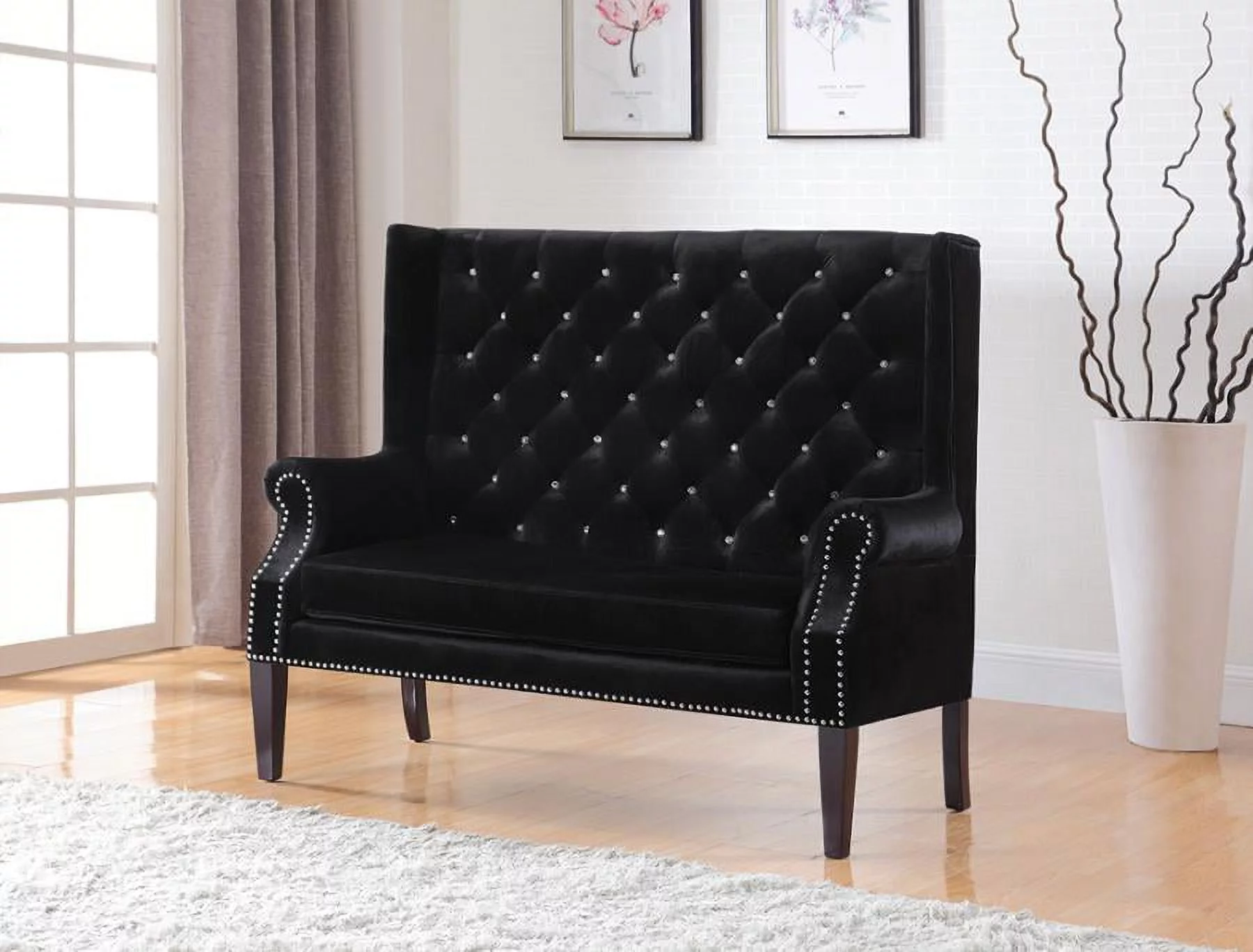 Upholstered Tufted Back Settee Black