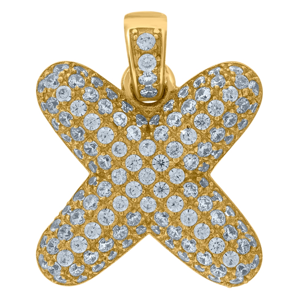 10k Yellow Gold Unisex Cubic Zirconia CZ Letter Name Personalized Monogram Initial X Charm Pendant Necklace Measures 18.