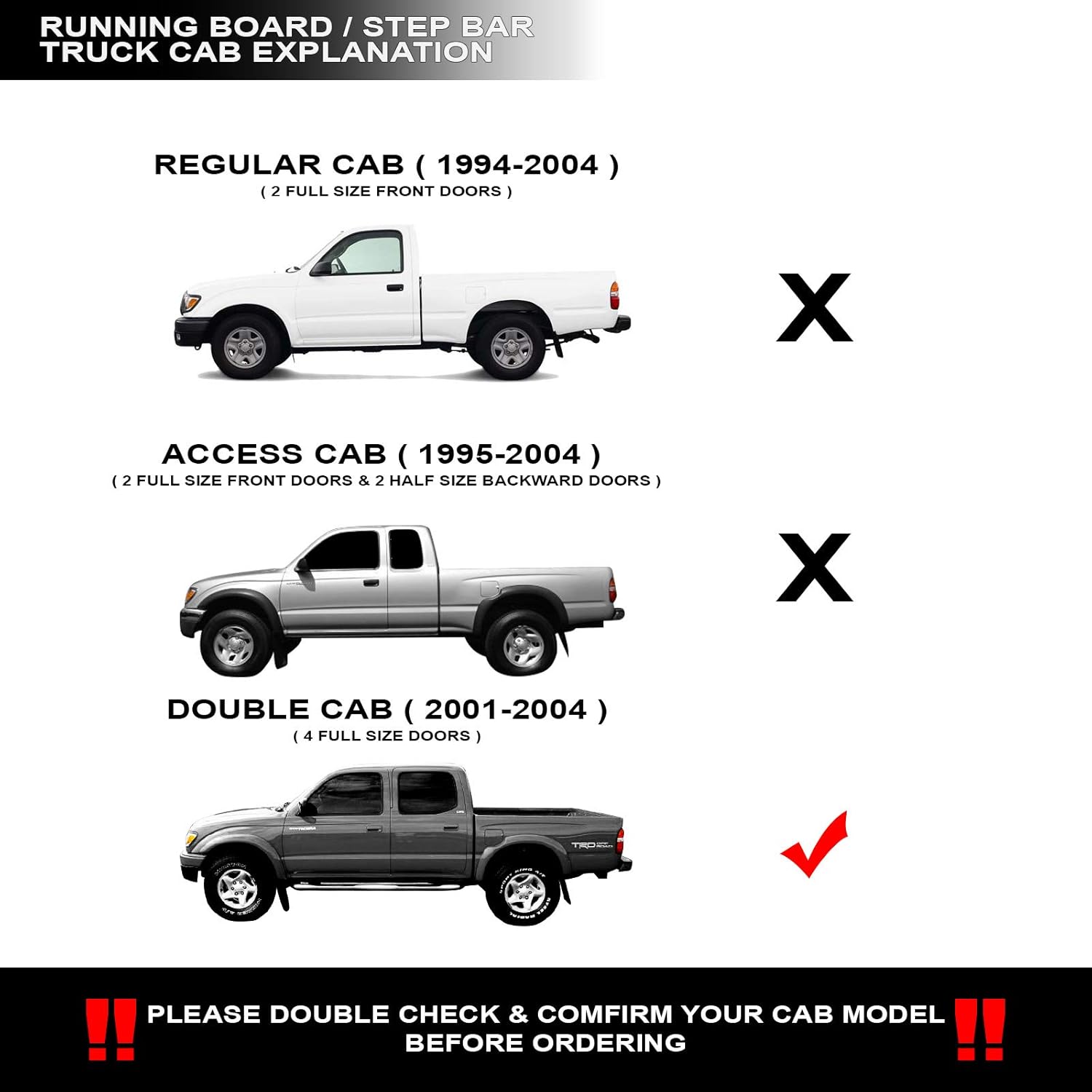 Stehlen 733469494430 Modular Drop Step Side Nerf Bars Rail Running Boards - Matte Black For 2001-2004 Toyota Tacoma Double (Crew) Cab