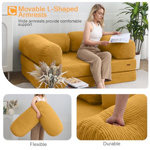 COMAX Folding Sofa Bed, Convertible Chair Bed Corduroy 3-in-1 Foldable Floor Couch with High-Density Foam, Futon Sofa Sleeper Mattress