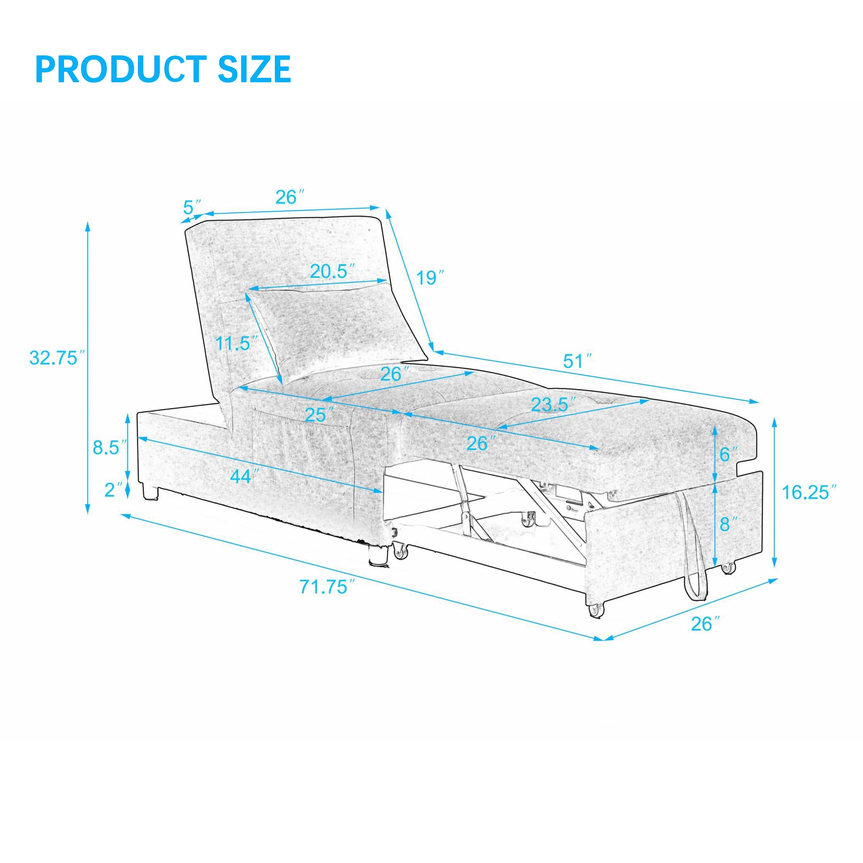 Folding Sofa Bed Chair, 4in1 Multi-Function Single Folding Ottoman Sleeper Sofa Bed w/Storage Bag