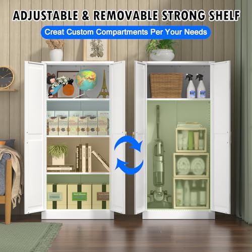 Pantry Cabinet, 71 Inch Tall Kitchen Storage Cabinet, Metal Pantry Cabinet with Doors and Adjustable Shelves, Black Food Cupboard