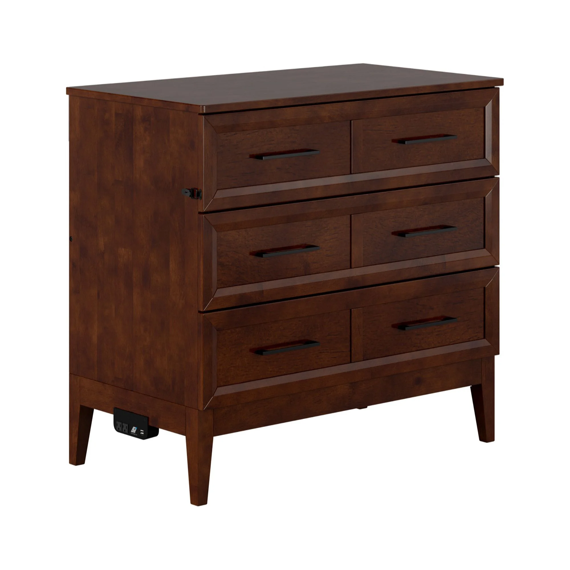 Santa Fe Twin Murphy Bed Chest with Mattress & Built-in Charger in Walnut