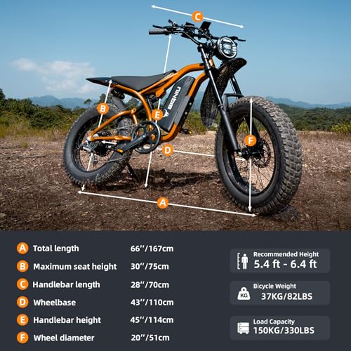Electric Bike for Adults – 20" Fat Tire, Peak 1200W Motor, 48V 15A Battery, 7-Speed, Dual Disc Brakes for Off-Road and City Riding BG-S