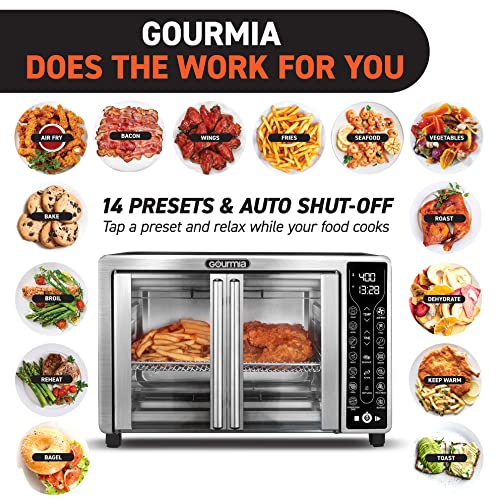 Gourmia Toaster Oven Air Fryer Combo 17 cooking presets 1700W french door digital air fryer oven 24L capacity accessories, convection rack