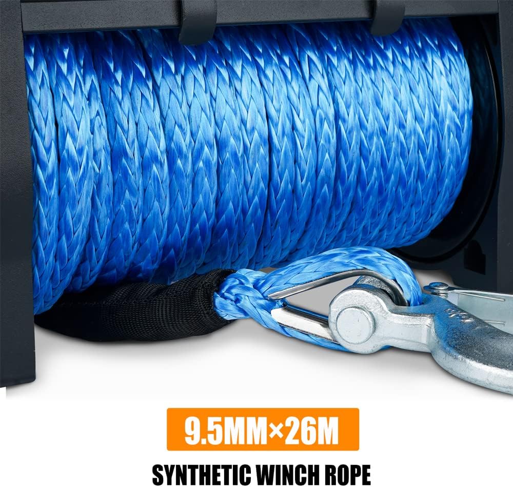 12000LBS Synthetic Rope Winch. Load Capacity Electric Winch Kit,Waterproof IP67 Electric Winch with Hawse Fairlead, Corded Control Recove