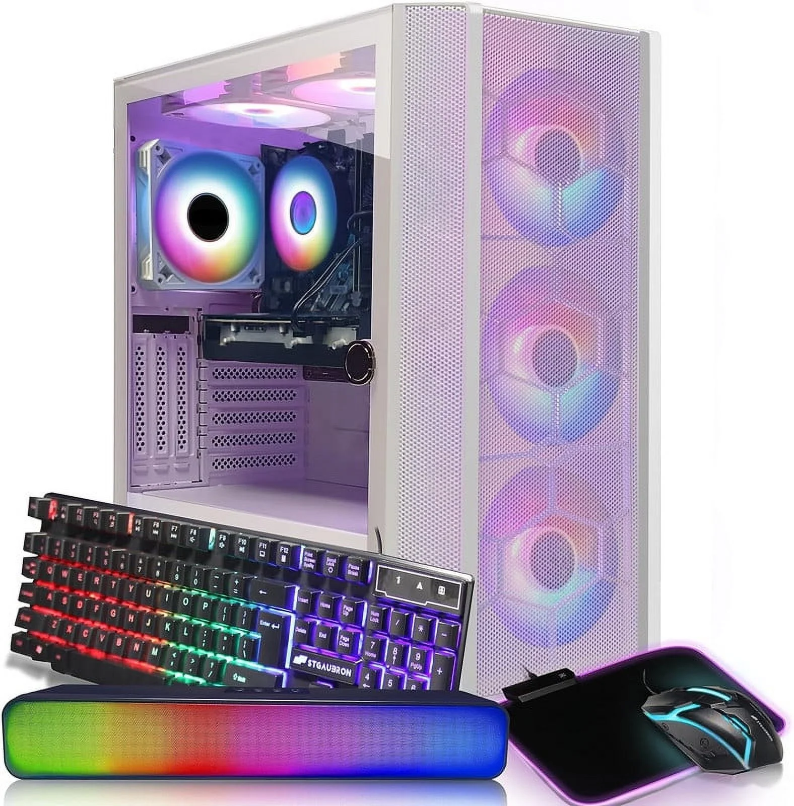 STGAubron Gaming Desktop PC, Intel Core i7 3.4G up to 3.9G, 16G RAM, 1T SSD, Radeon RX 5600 XT 6G GDDR6, 600M WiFi, BT 5.0, RGB Fan x 6