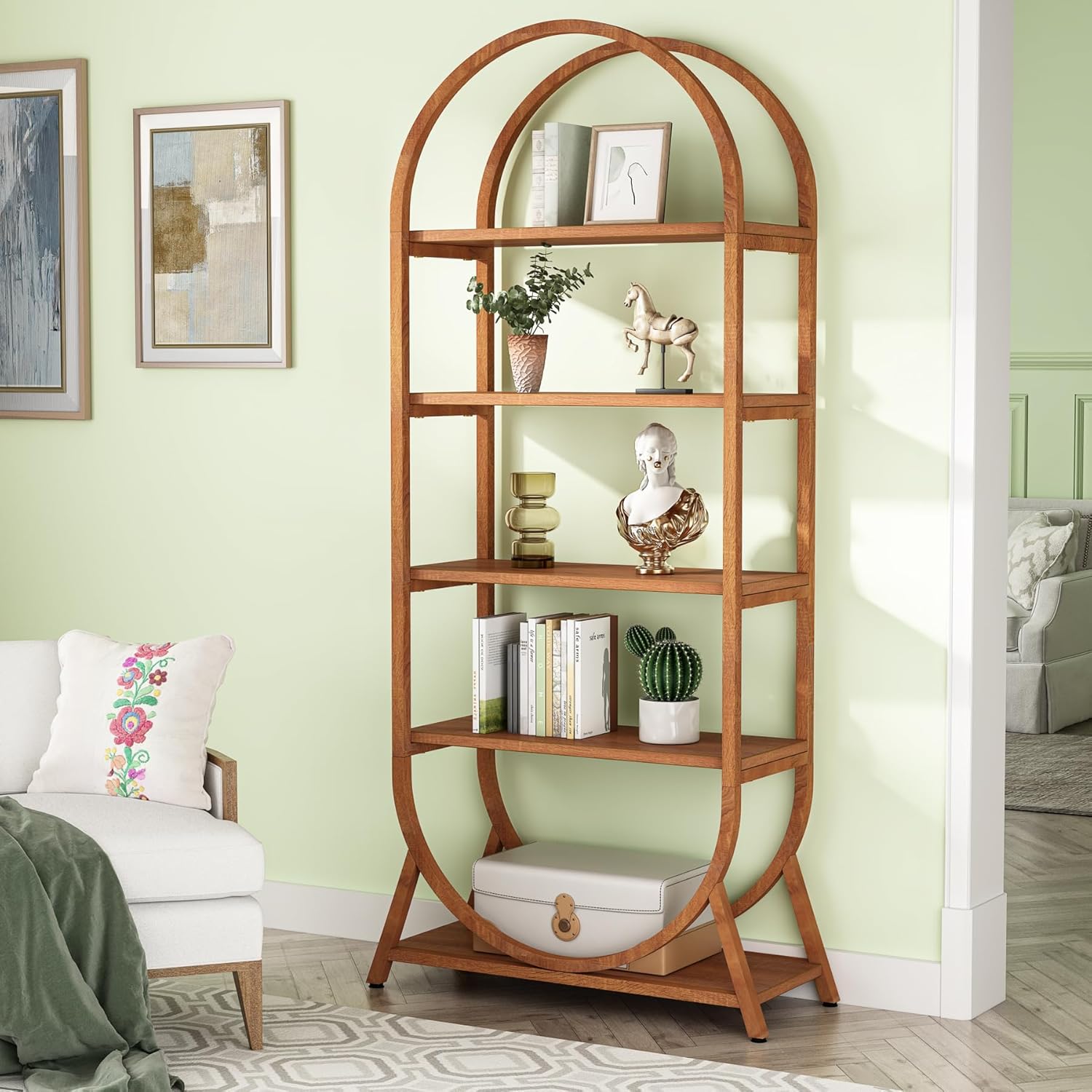 Tribesigns 5-Tier Open Bookshelf, 70.8" Tall Arched Bookcase, Modern Brown Storage Bookshelves, Freestanding Display Rack Shelving Unit for Office
