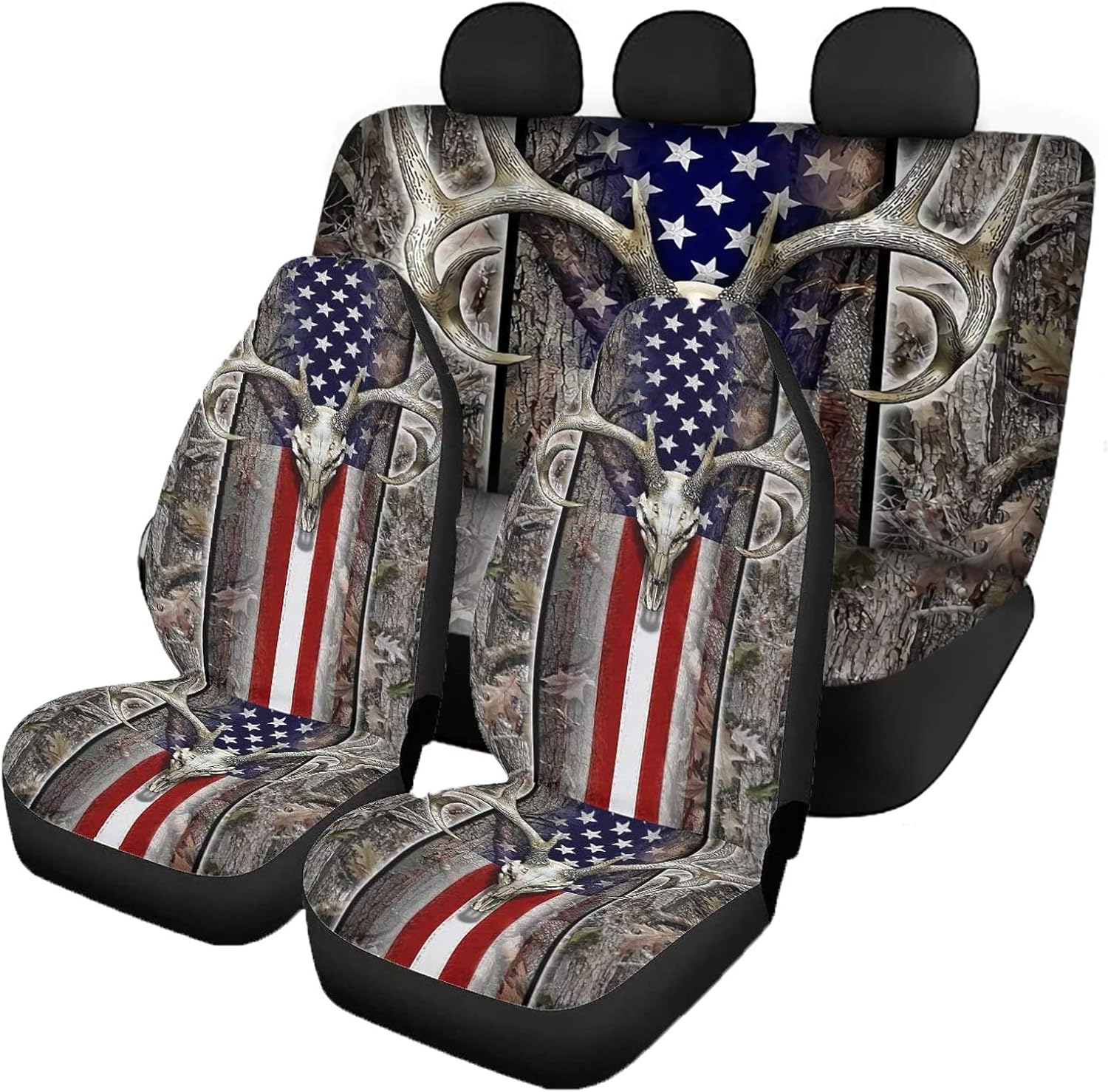 SEANATIVE Stretchy Car Seat Cover Camo Forest Deer Universal Car Interior Seat Cover Machine Washable Anti-Slip Front and Rear Bench Back Seat Cover