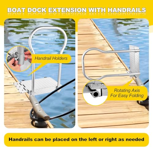 Folding Boat Boarding Platform with Handrail 500LBs Load Dock Step Dock Extension Ramp to Step Up Down Non-Slip Heavy Duty Steel rustproof with