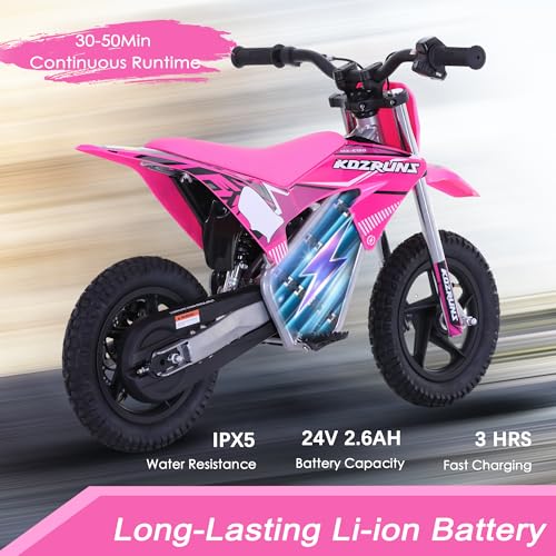 OLALA 36V Electric Dirt Bike for Kids Aged 4-8, Brushless 350W Racing Grade Electric Motorcycle, Up to 18.6MPH & 3 Speed Settings, Dual Disc Brakes