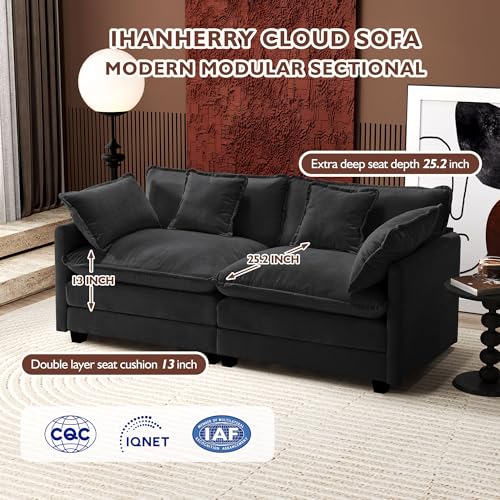 Ihanherry 111.4" U Shaped Modern Cloud Sofa Modular Sectional Couch with 2 Ottoman, 5-Seat Chenille Deep Seat Sofa with Pillow for Living Room