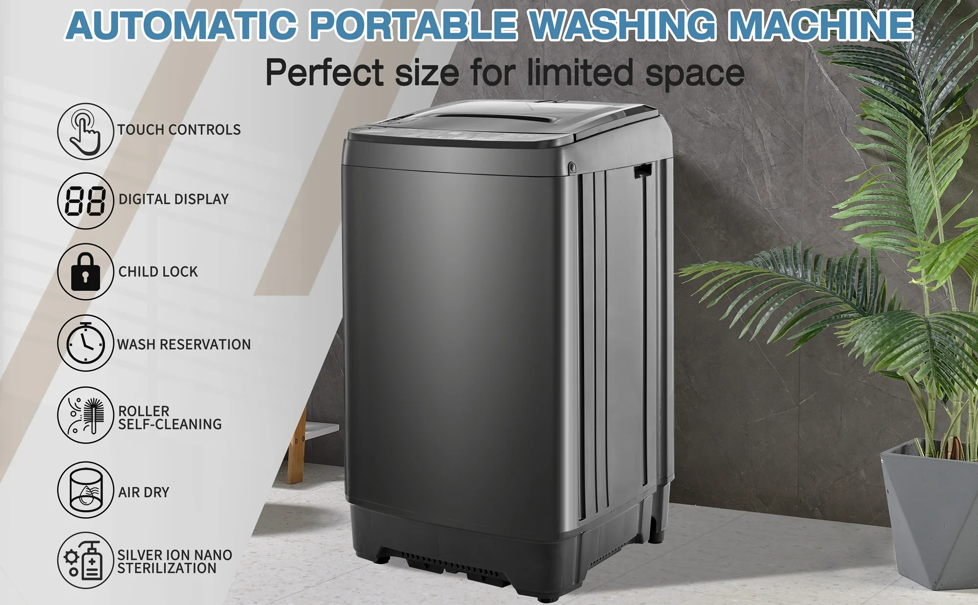 Churanty Small Portable Home Automatic Washer Machine with Drain Pump 17.6 Pounds for Apartments Dorms Laundry