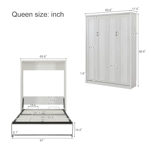 Murphy Bed,Cabinet Bed Folding Wall Bed,Queen Size Murphy Wall Bed with 1 Side Cabinet Storage Shelf,Cabinet Space-Saving Bed Perfect for Guest Room