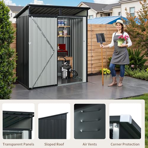 NicBex 6×5 Resin Outdoor Storage Shed with Floor & Window– All-Weather Lockable Small Tool Shed
