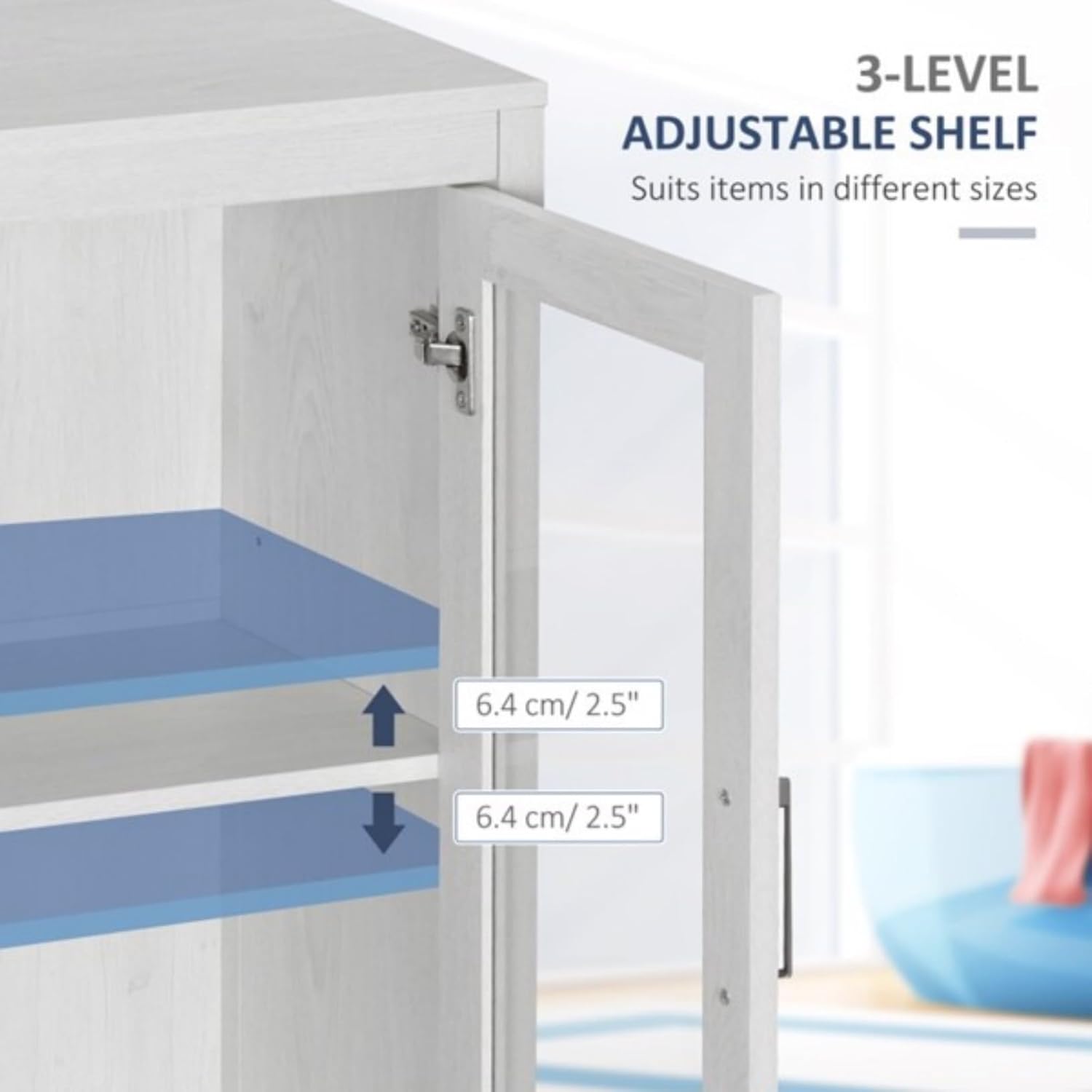 Free Standing Bathroom Cabinet with Doors - Floor Storage for Bathroom, Living Room, Home Office, White